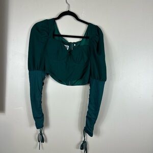 Corset top green zips back 17p2p 13length. Crop top. Long sleeve  lace sleeves